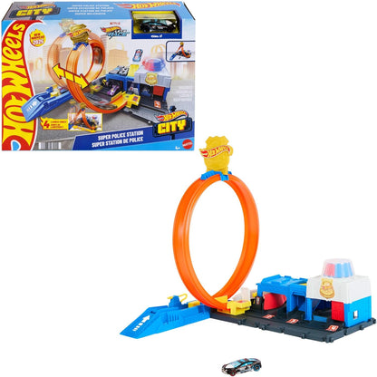 Coffret de jeu Hot Wheels City Super Poste de Police avec voiture et boucle ajustable