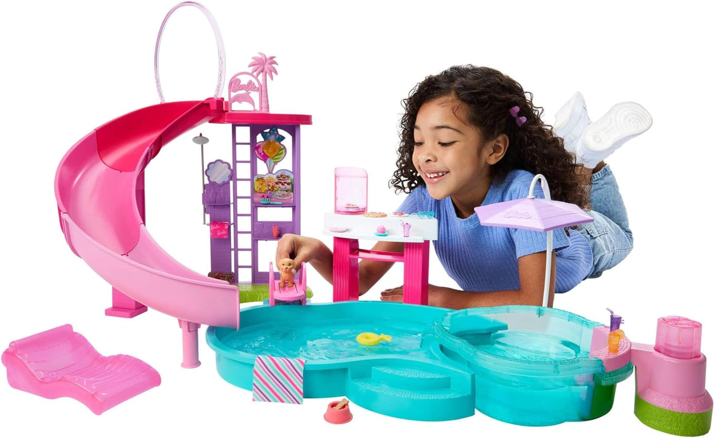 Coffret de jeu Barbie Piscine de Rêve avec toboggan, jacuzzi et plus de 20 accessoires