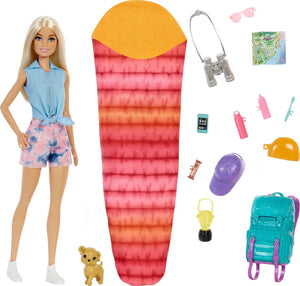 Poupée Barbie Malibu et plus de 10 accessoires, coffret camping avec chiot