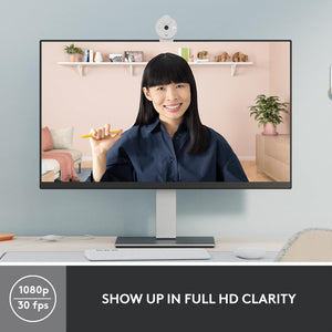 Logitech Brio 300 Full HD Webcam | 1080p | RightLight 2 | Privacy Shutter | Noise-Reduction Mic | Off-White
