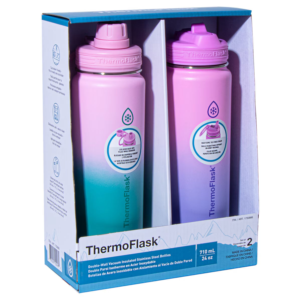 Thermoflask Stainless Steel 700Ml Water Bottle, 2 Pack in Teal & Pink image 5