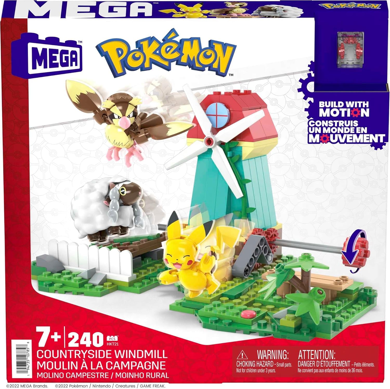 MEGA Pokémon Building Toys Set, Countryside Windmill with 240 Pieces, Motion and 3 Poseable Action Figures, for Kids, HKT21