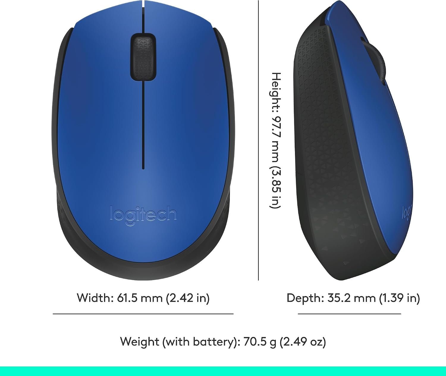 M170 Ambidextrous RF Wireless Mouse - Mouse (Ambidextrous, RF Wireless, Black, Blue)
