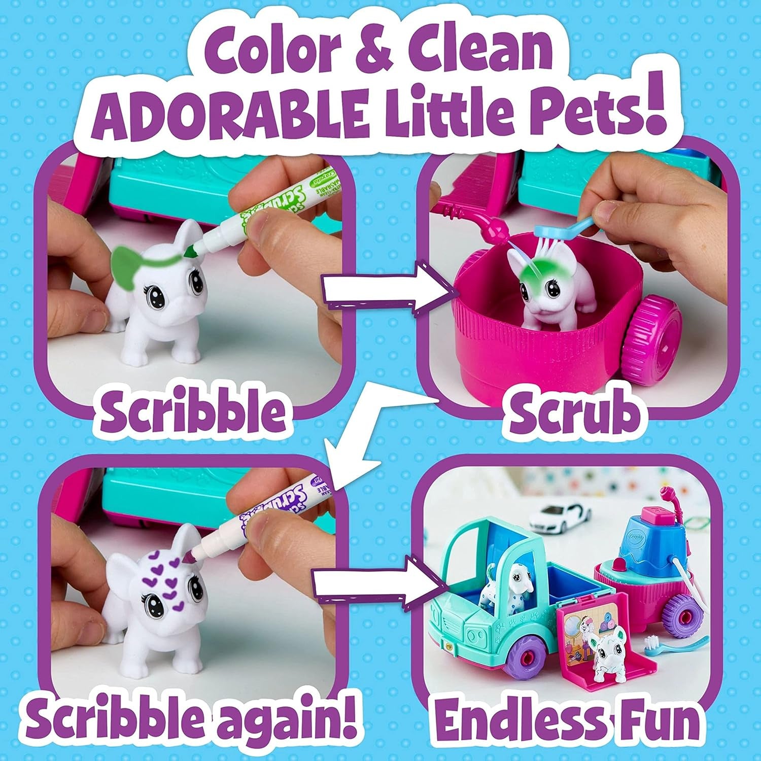 Scribble Scrubbie Pets Grooming Truck, Toy Pet Playset, Gift for Kids, Age 3, 4, 5, 6