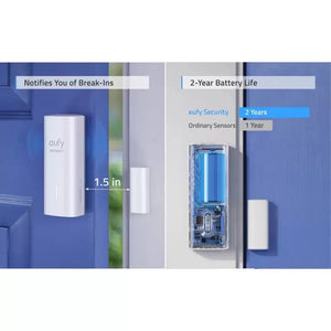 Eufy Security Entry Sensor 3-Pack | 1.5in Gap Detection | 100dB Siren | 2-Year Battery | HomeBase Required