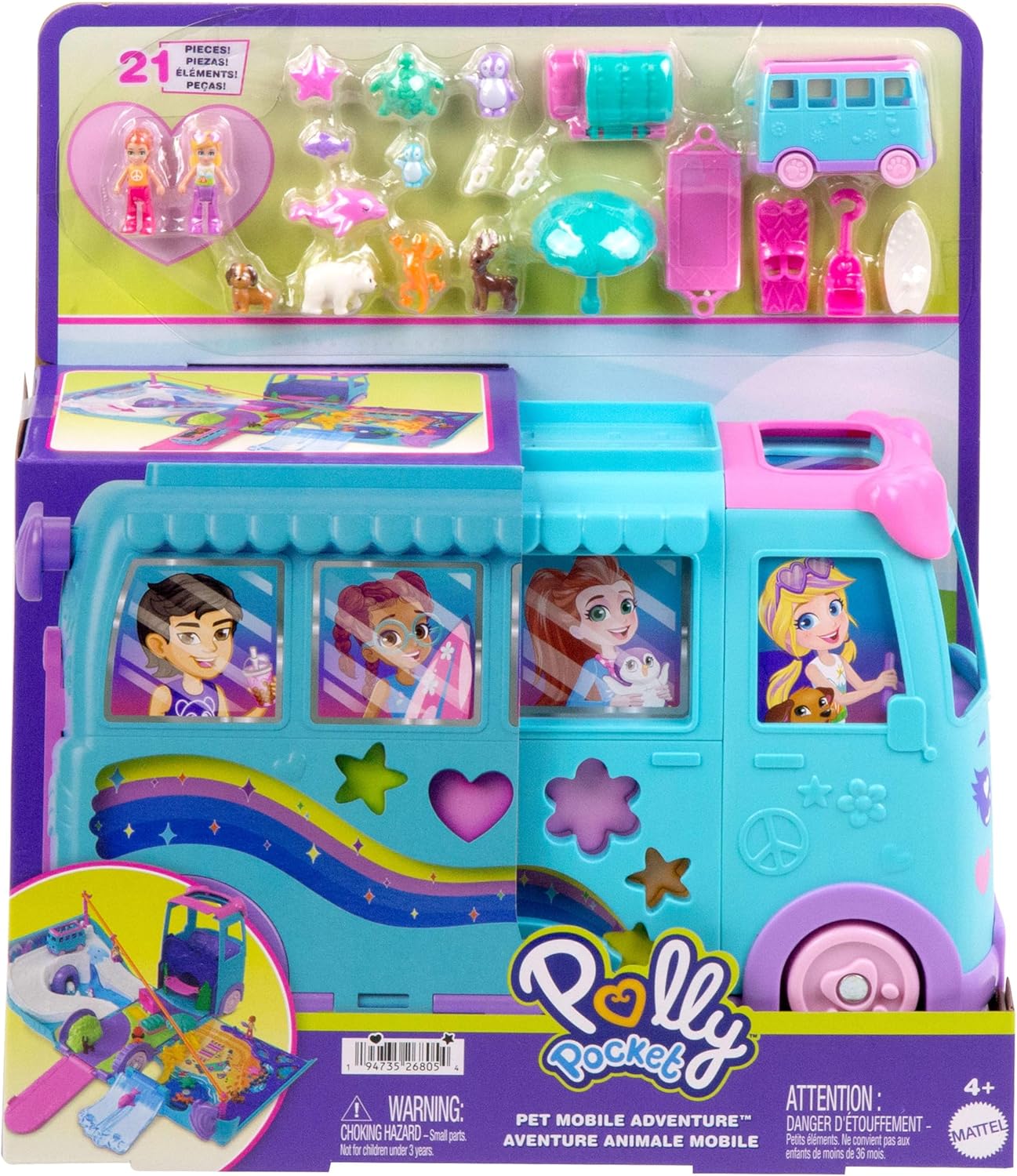 Polly Pocket Pet Mobile Adventure Playset with Micro Dolls & Transforming Camper image 7