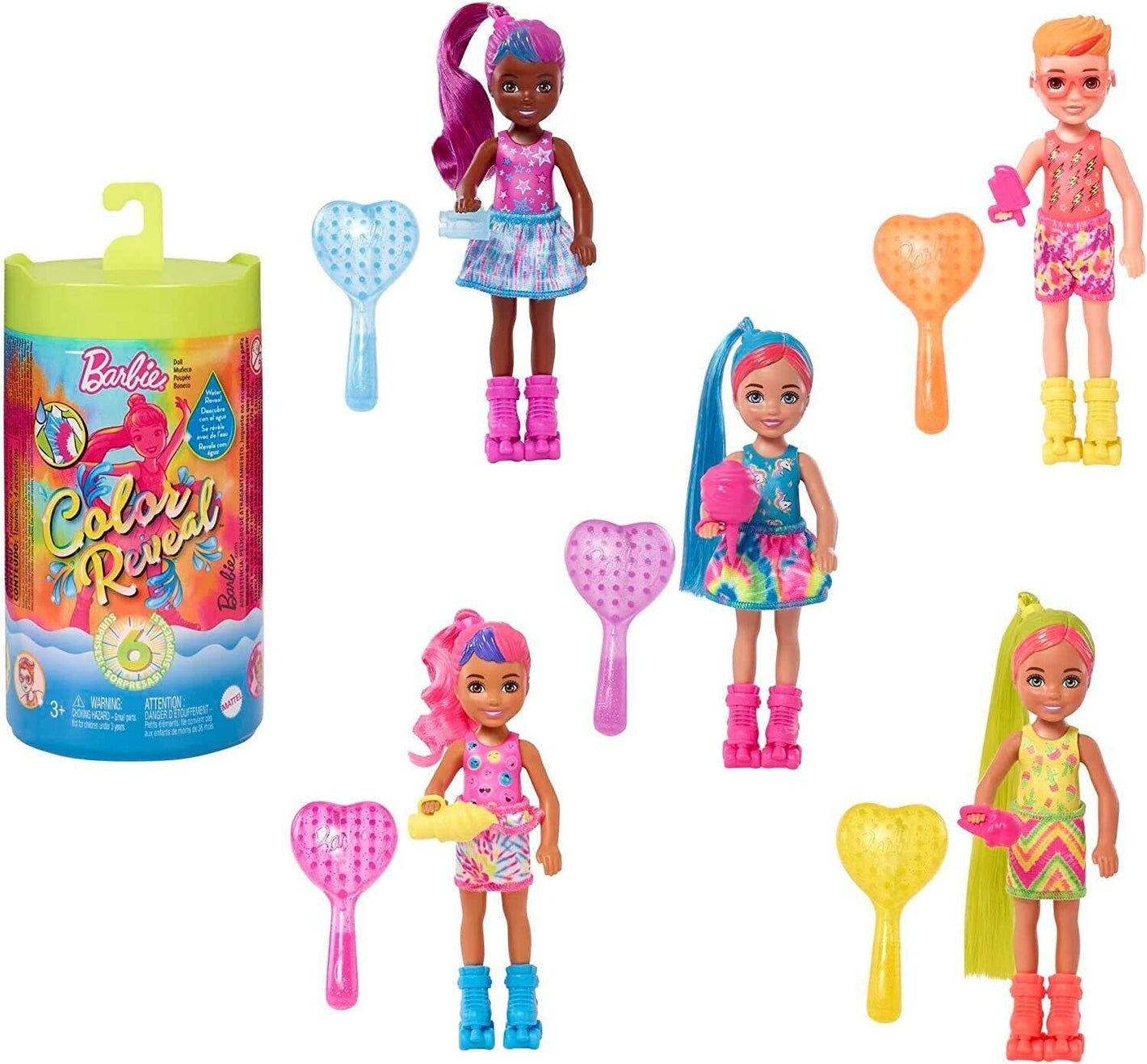 Barbie Color Reveal Chelsea Doll 6 Surprises, Neon Tie-Dye image 0