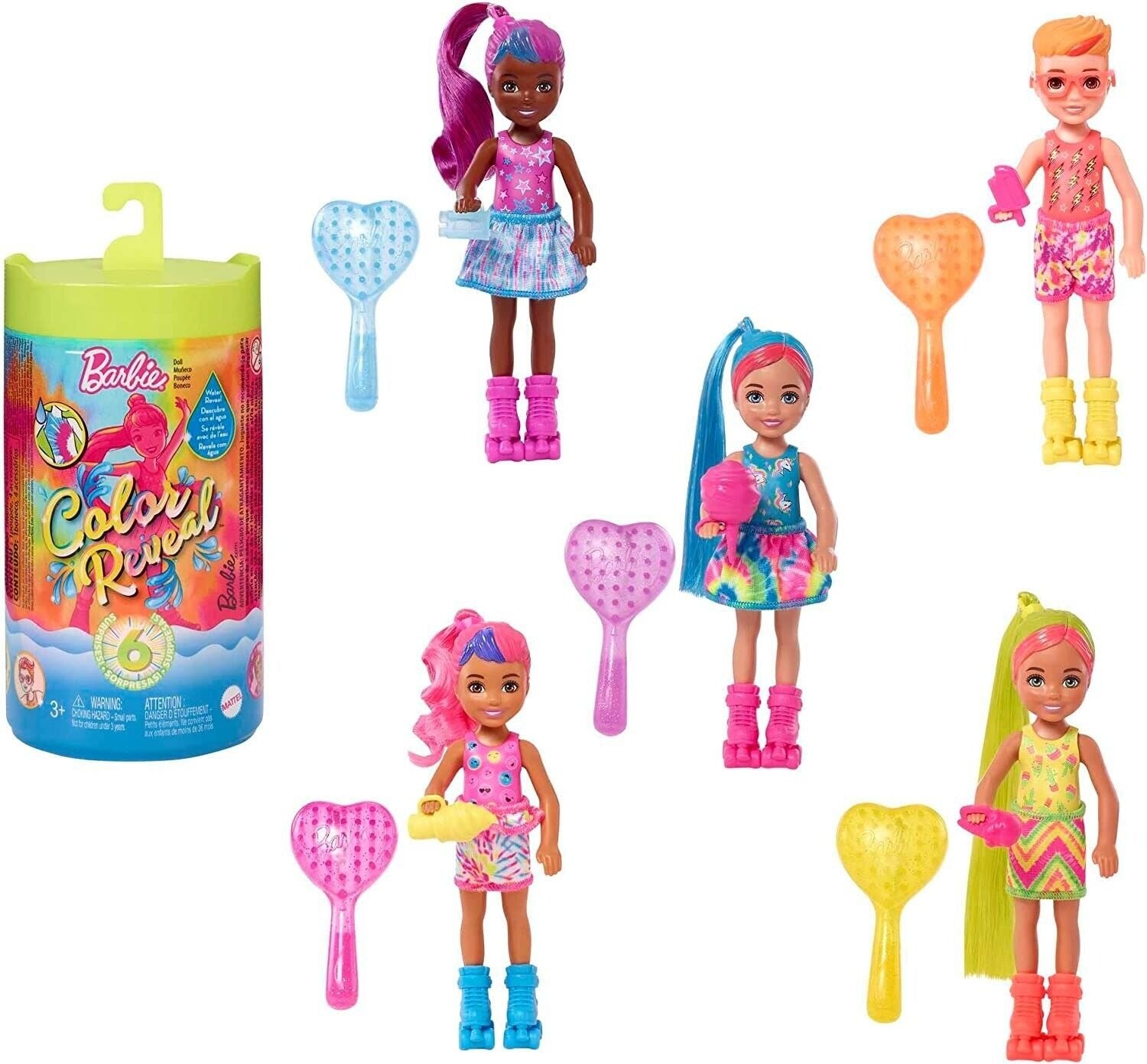 Barbie Color Reveal Chelsea Doll 6 Surprises, Neon Tie-Dye image 0