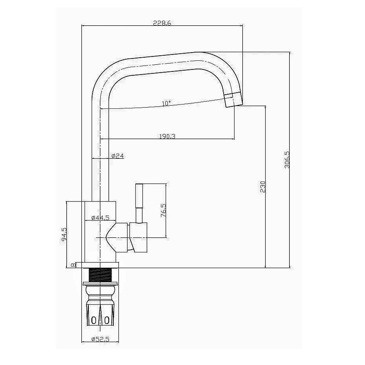 Reginox NERA Modern Matt Black Stainless Steel Square Neck Kitchen Mixer Tap image 3