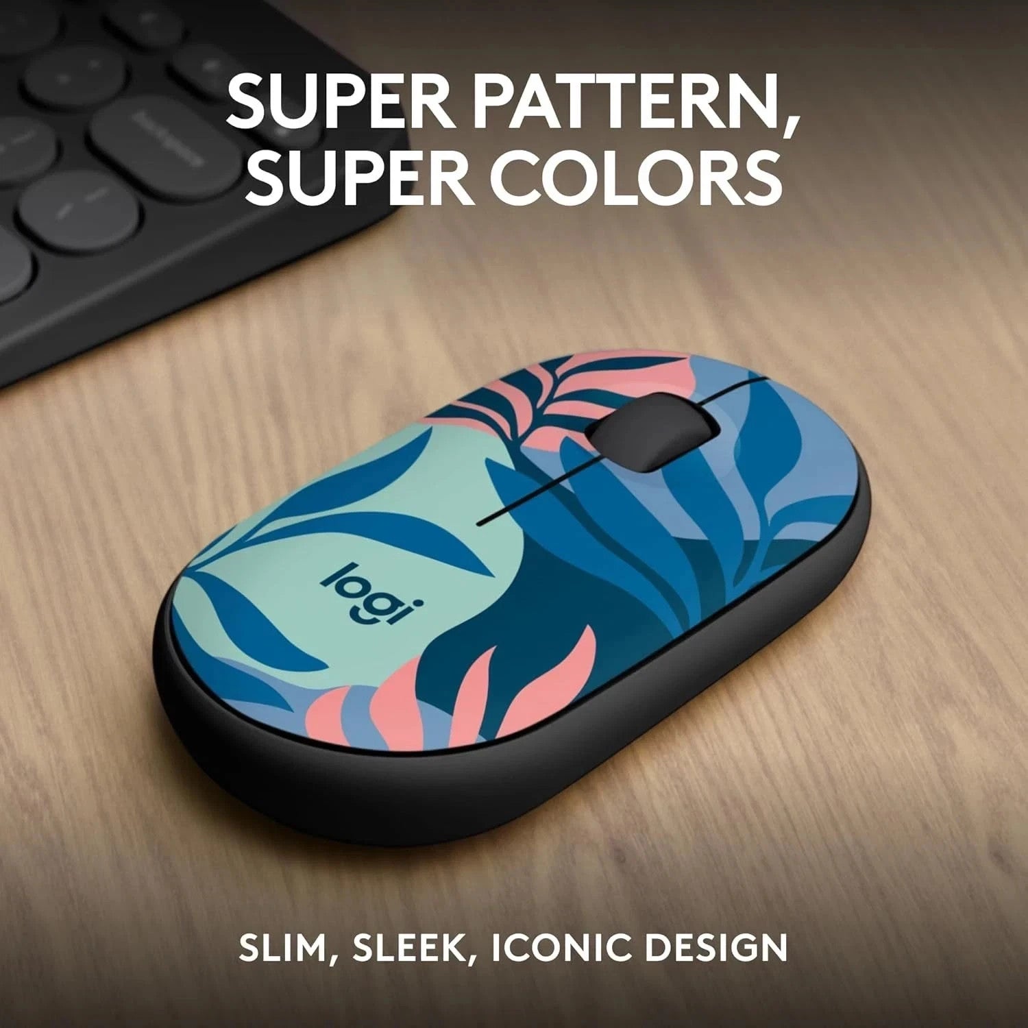 Logitech M340 Silent Wireless Mouse with Floral Leaves Design image 1