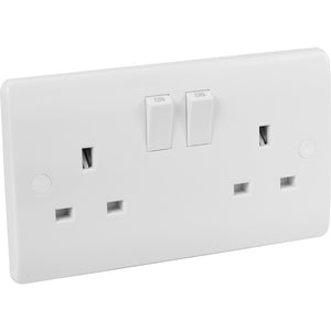 Click Mode 2 Gang Double Pole Switched Socket, White Moulded, Modern Design, Se image 0