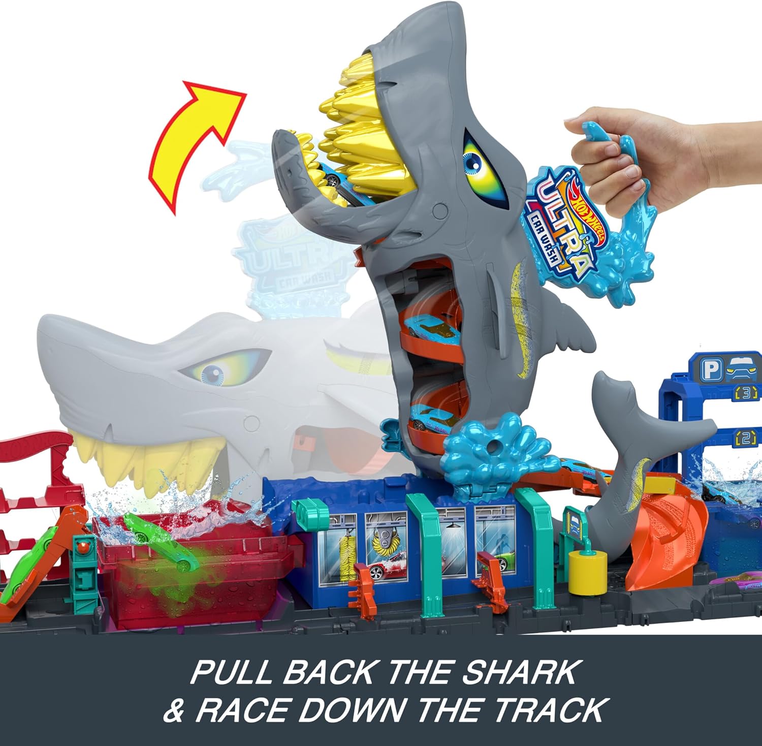 Hot Wheels City Track Set, Ultra Shark Car Wash with Colour Reveal Car image 5