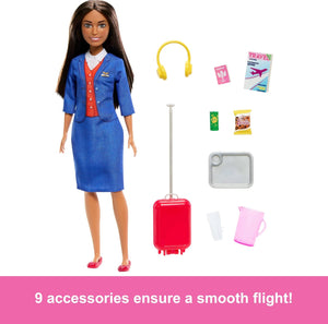 Barbie Flight Attendant Brunette Fashion Doll with Uniform and Accessories