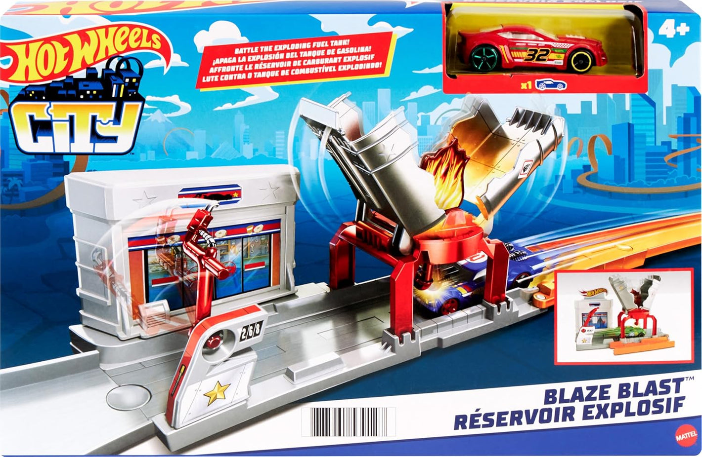 Coffret de jeu Hot Wheels Blaze Blast avec réservoir de carburant explosif
