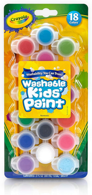 Pots de peinture lavable Crayola pour enfants, 18 couleurs