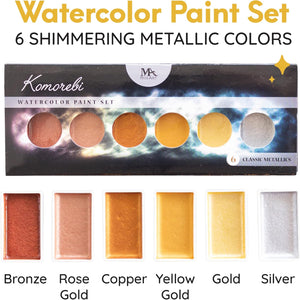 Coffret de peinture aquarelle métallisée Komorebi – Six couleurs chatoyantes, boîte portable