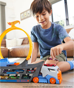 Hot Wheels Stunt & Go Transforming Hauler | Loop, Launcher & Ramp | 18-Car Storage | 1 Car Included | Ages 4+