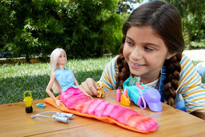 Poupée Barbie Malibu et plus de 10 accessoires, coffret camping avec chiot