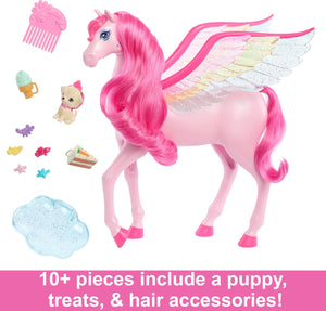 Barbie Une touche de magie Pégase rose avec chiot, jouets de cheval ailé