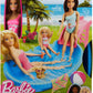 Coffret Barbie Poupée et Piscine, comprenant piscine, toboggan, serviette et accessoires pour boissons