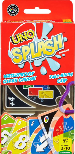 UNO Splash Card Game | Waterproof Plastic Cards | Clip Attachment | 2-10 Players