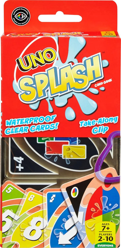 UNO Splash Card Game | Waterproof Plastic Cards | Clip Attachment | 2-10 Players