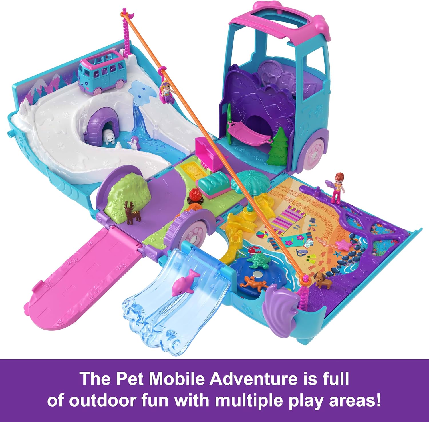 Polly Pocket Pet Mobile Adventure Playset with Micro Dolls & Transforming Camper image 3