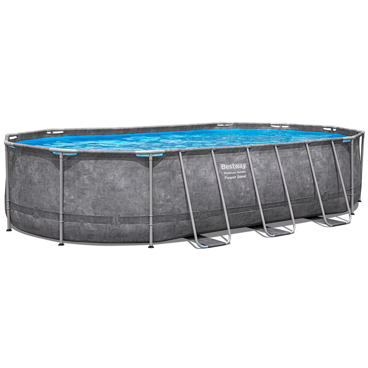 Bestway 20Ft X 12Ft Platinum Series Power Steel Oval Frame Pool with Sand Filter Pump and Solar Powered Pool Pad