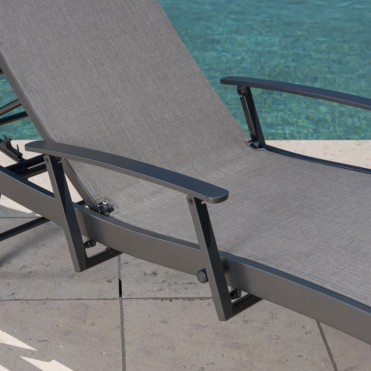 Sunvilla Sling Wave Sun Lounger with Folding Arms - Set of 2