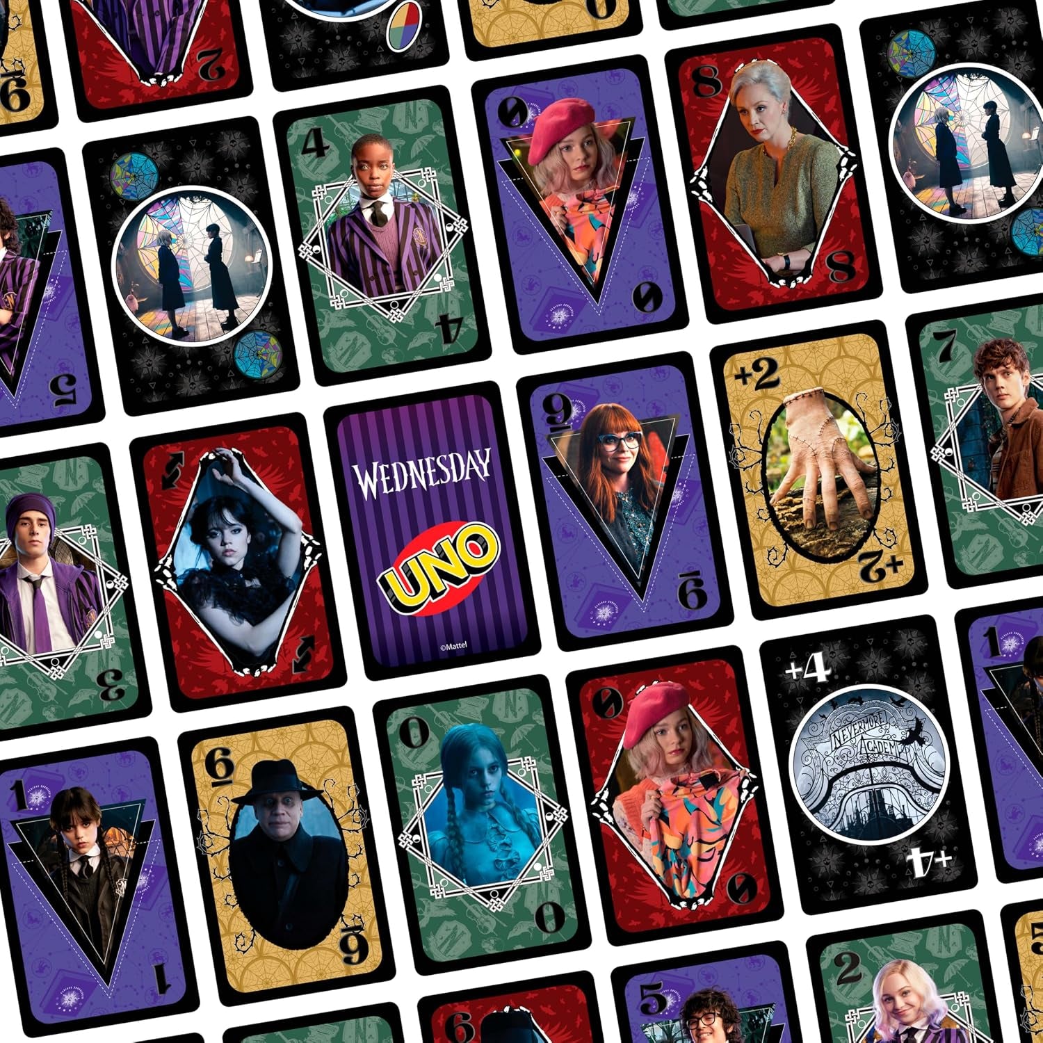 UNO Wednesday Card Game for Kid, Adult & Family Nights, Parties, Travel & Camping, Toy Collectible Inspired by the Series, JHB18