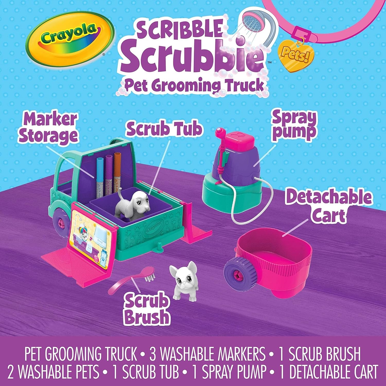 Scribble Scrubbie Pets Grooming Truck, Toy Pet Playset, Gift for Kids, Age 3, 4, 5, 6