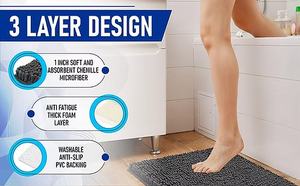 MAYSHINE Chenille Bath Mat | 100% Microfiber | Non-Slip | Super Absorbent & Machine Washable