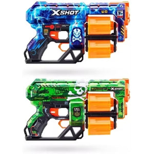 X-Shot Skins Dread Blasters Twin Pack | 2 Blasters & 48 Darts | 27m Range | Dual Rotating Barrels