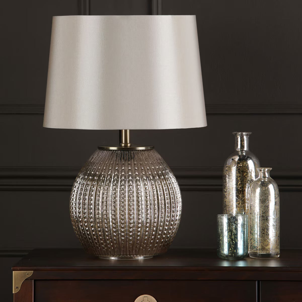 Sonia Brass & Silver Dual Table Lamp with Taupe Shade image 2