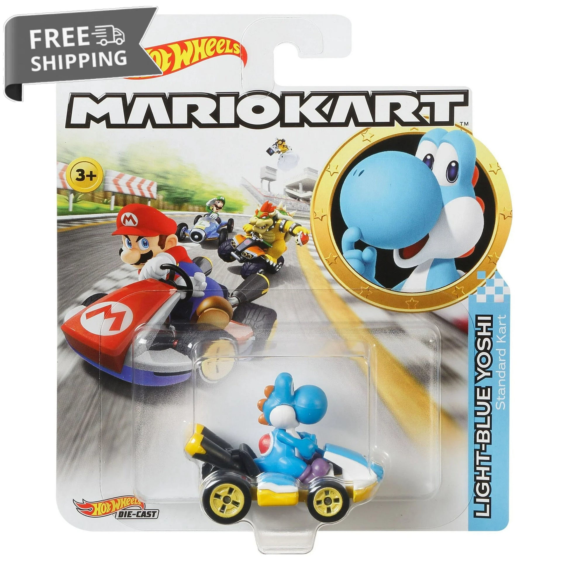 Hot wheels Mario Kart Light-Blue Yoshi Standard Kart image 0