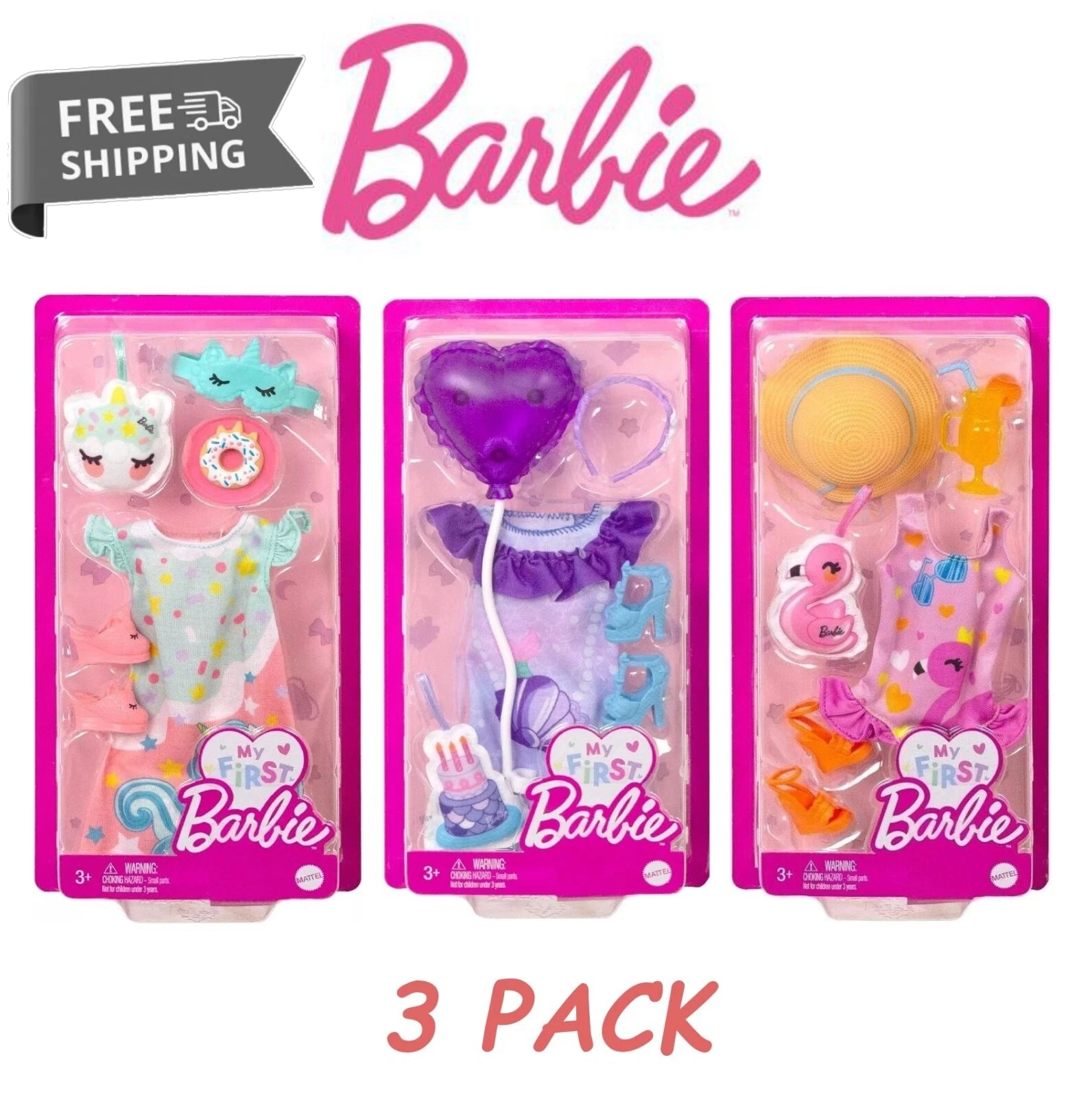 Barbie My First Fashion Clothing Set – Beach, Bedtime, Birthday - 3 Pack image 0
