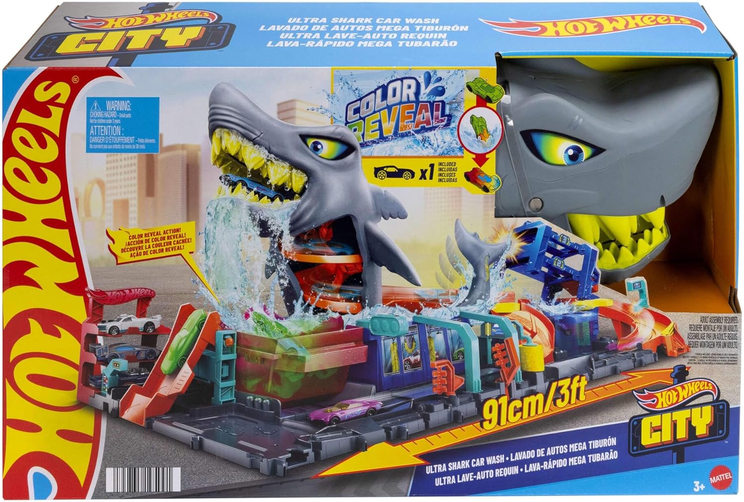 Hot Wheels City Track Set, Ultra Shark Car Wash with Colour Reveal Car image 7