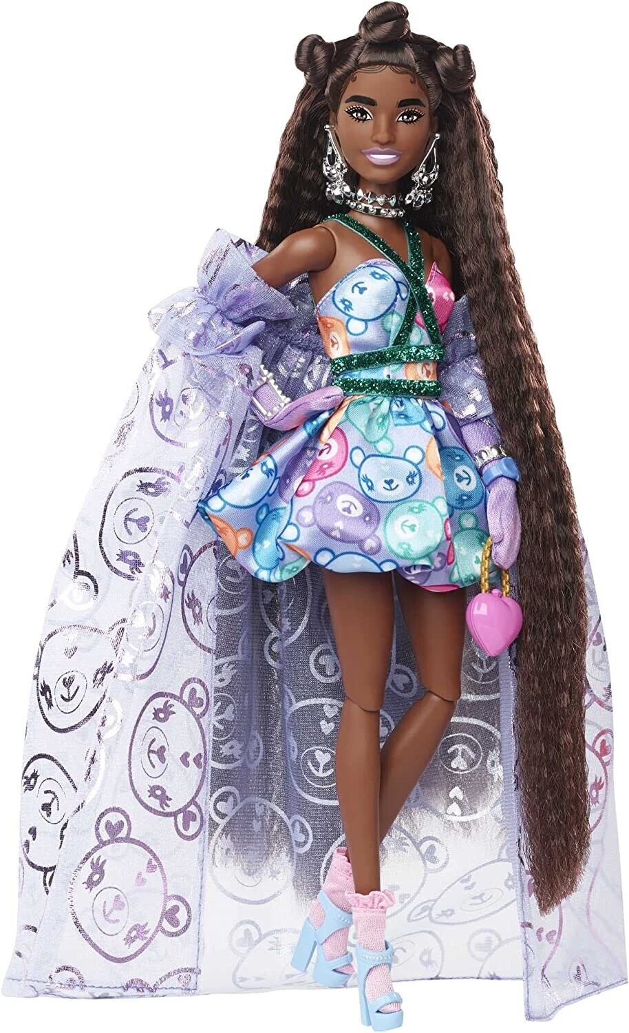 Barbie Extra Fancy Doll in Teddy-Print Gown Teddy Bear Pet, Extra Long Hair image 4