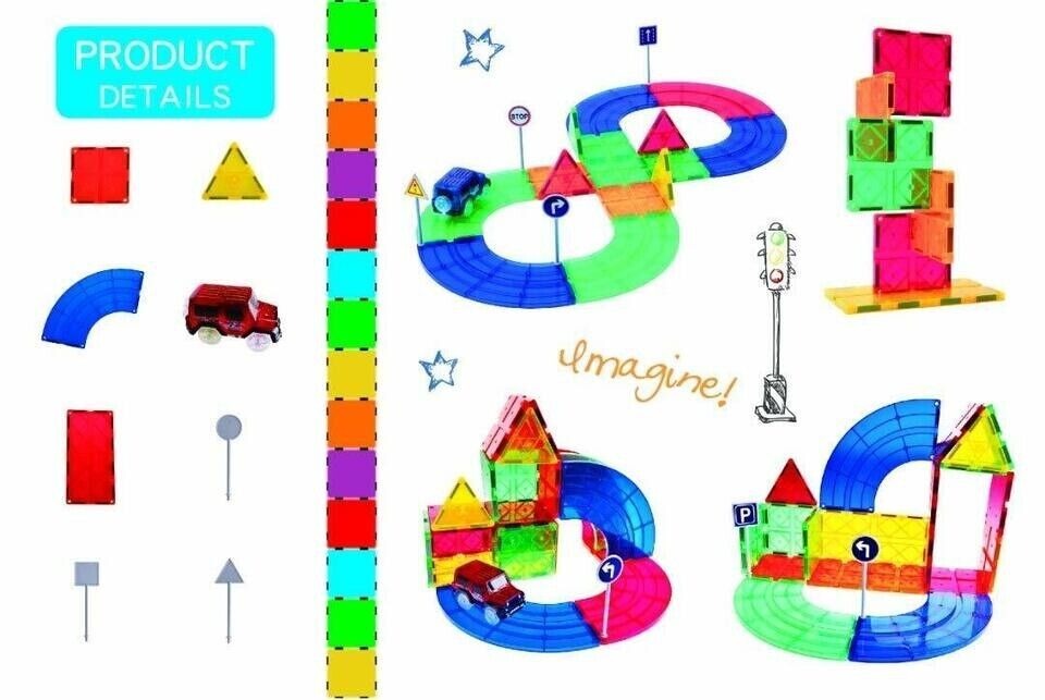 Mag-Genius Magnetic Building Block Tiles 33 Pc 3D Race Car Track Set image 3