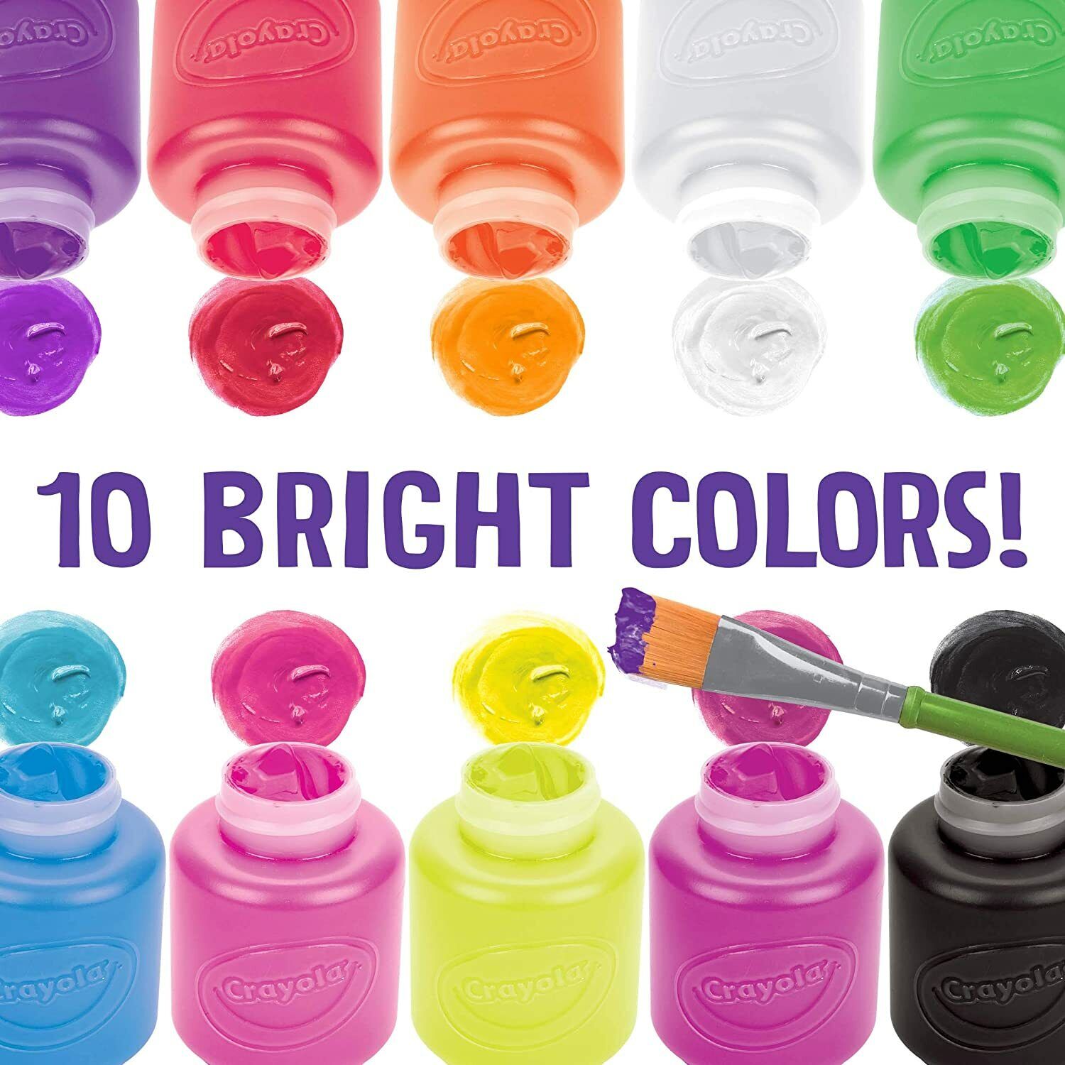 Crayola Washable Kids Paint, 10 Neon Paint Colors, 2oz Bottles 54-2390 image 3