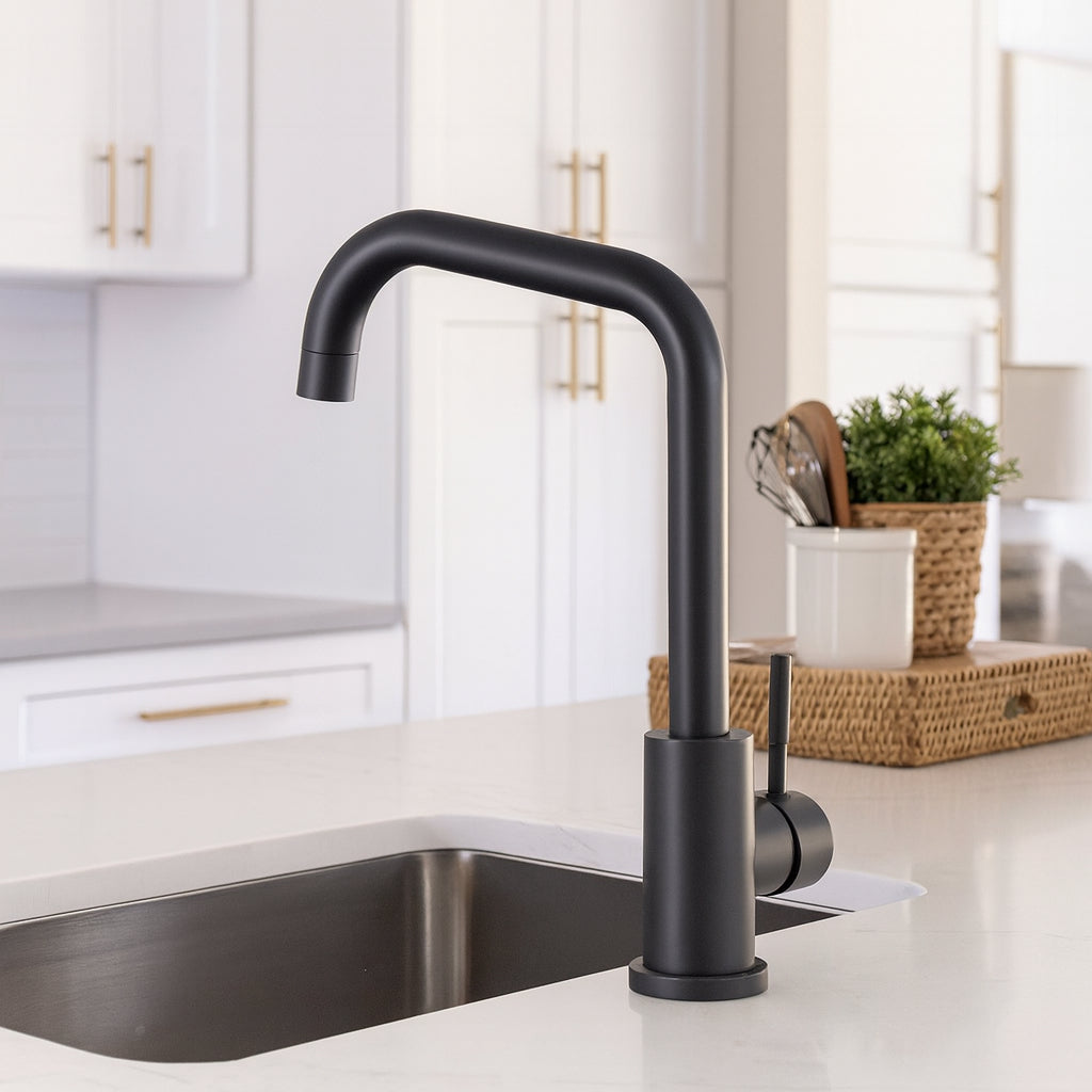 Reginox NERA Modern Matt Black Stainless Steel Square Neck Kitchen Mixer Tap image 0