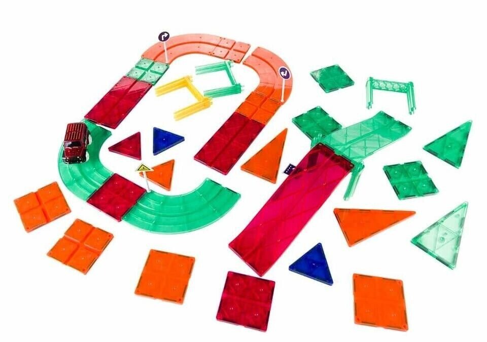 Mag-Genius Magnetic Building Block Tiles 33 Pc 3D Race Car Track Set image 1