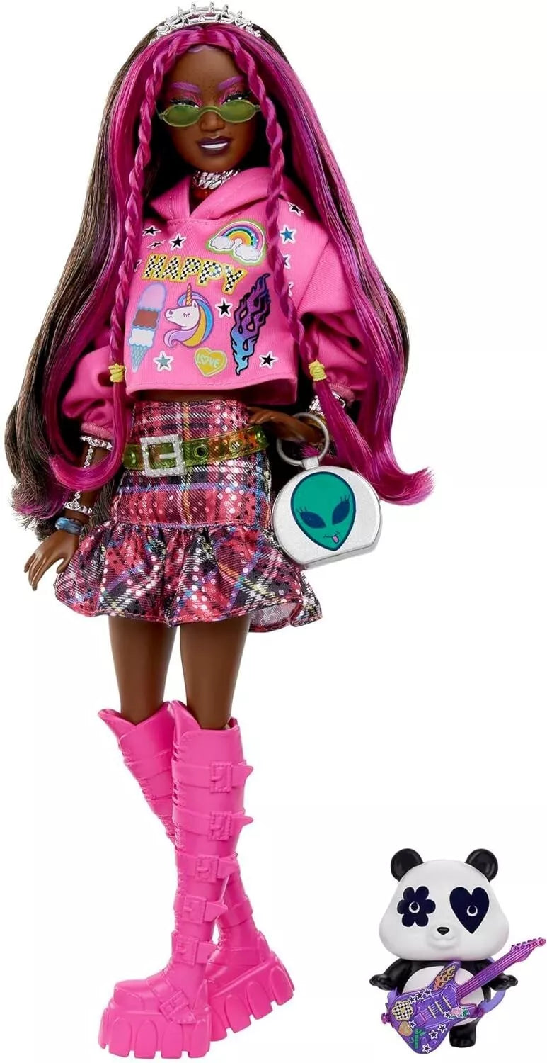Barbie Extra Fashion Doll with Pink-Streaked Hair in Graphic Hoodie image 0