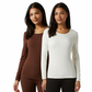 32 Degrees Heat Neo Plush Base Layer Top 2 Pack in Black & White Or Brown & Cream