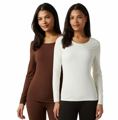 32 Degrees Heat Neo Plush Women's Base Layer Tops 2-Pack | Scoop Neck, Fleece-Lined