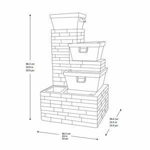 34.5" (86Cm) Brick Tiered Outdoor Fountain with Leds