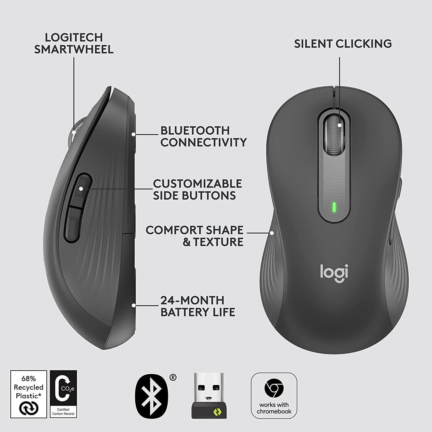Logitech Signature M650 L Left Wireless Mouse For Left Hand Graphite image 5