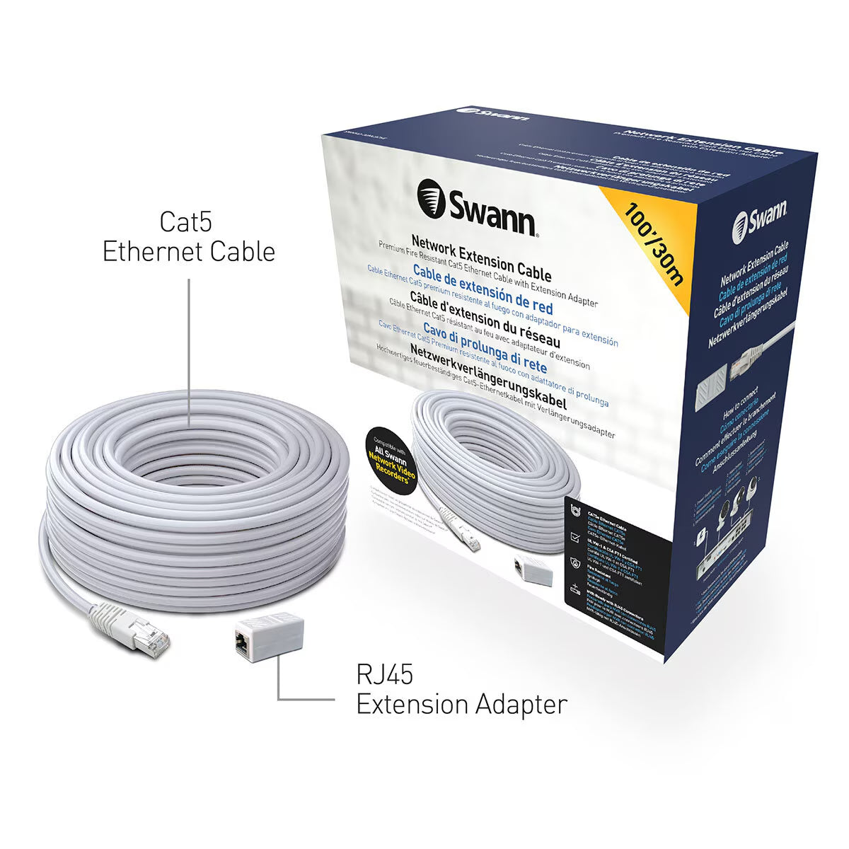 Swann 30M/100Ft Network Extension Cable, SWNHD-30MCAT5E-GL