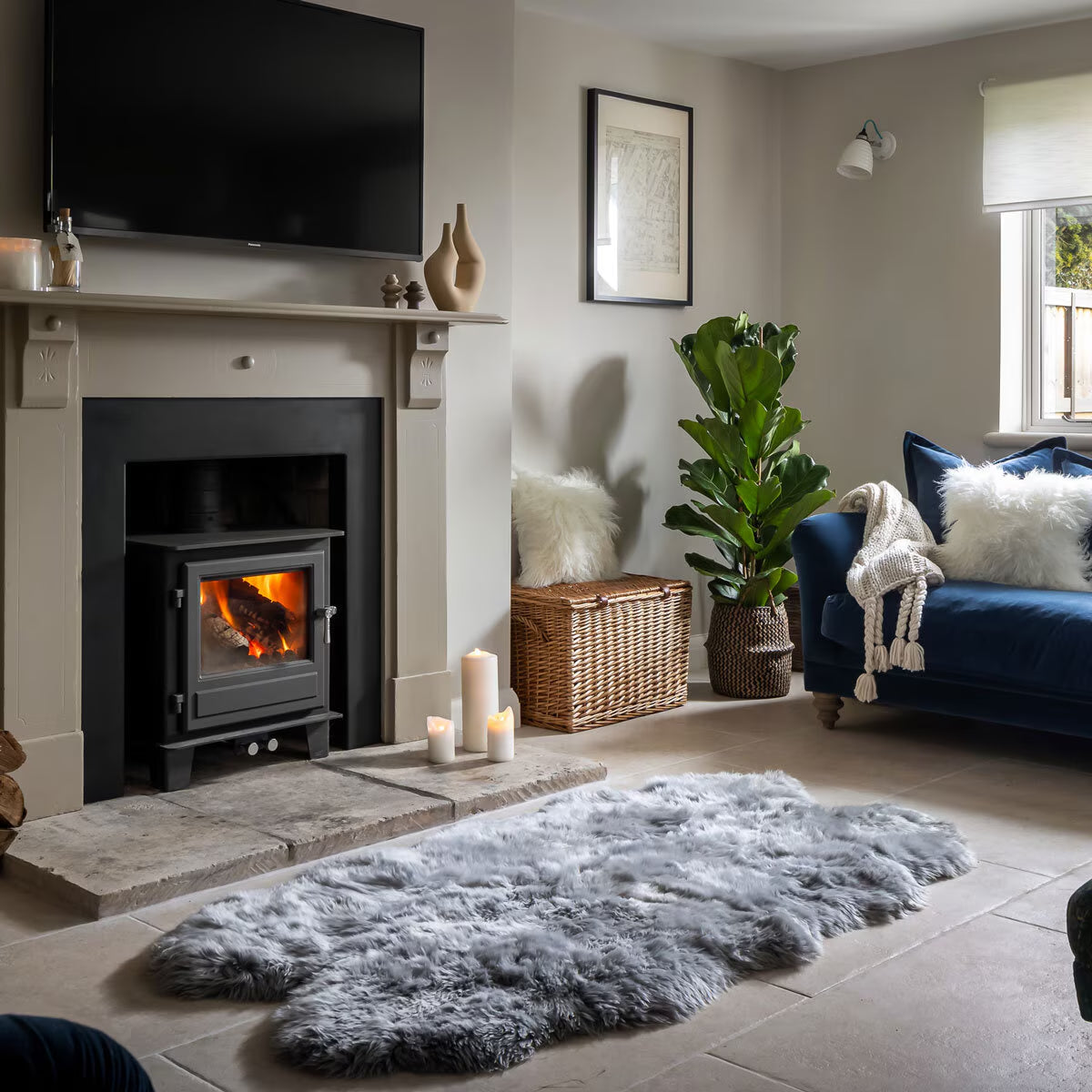 Naturally Sheepskins Long Wool Quad Rug, 180 X 110 Cm in Ivory