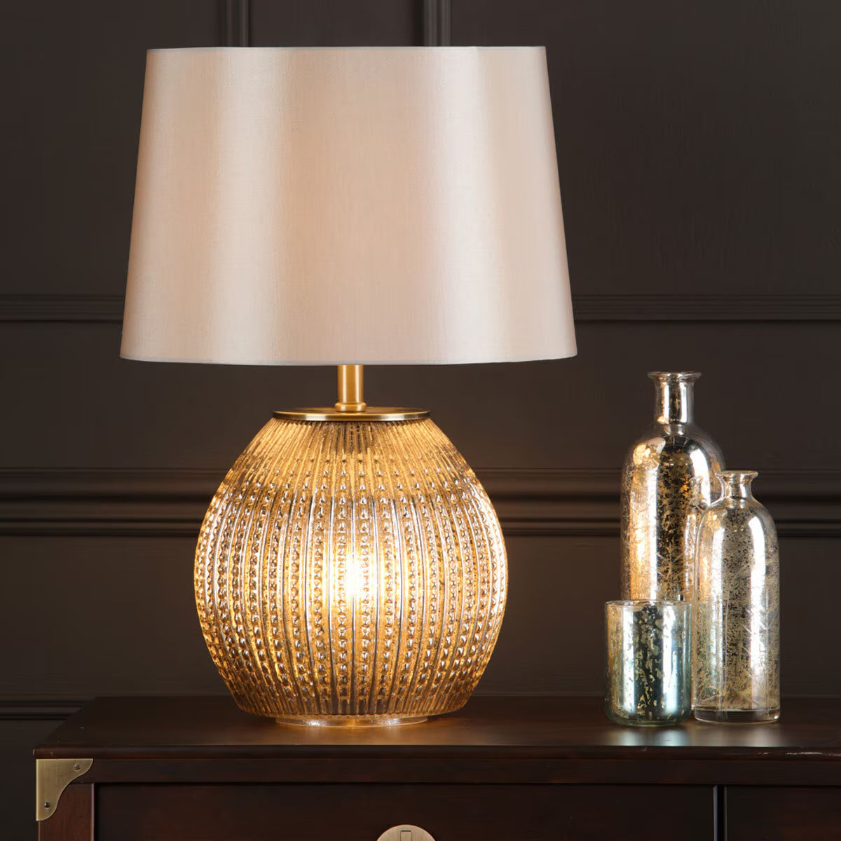 Sonia Brass & Silver Dual Table Lamp with Taupe Shade image 0